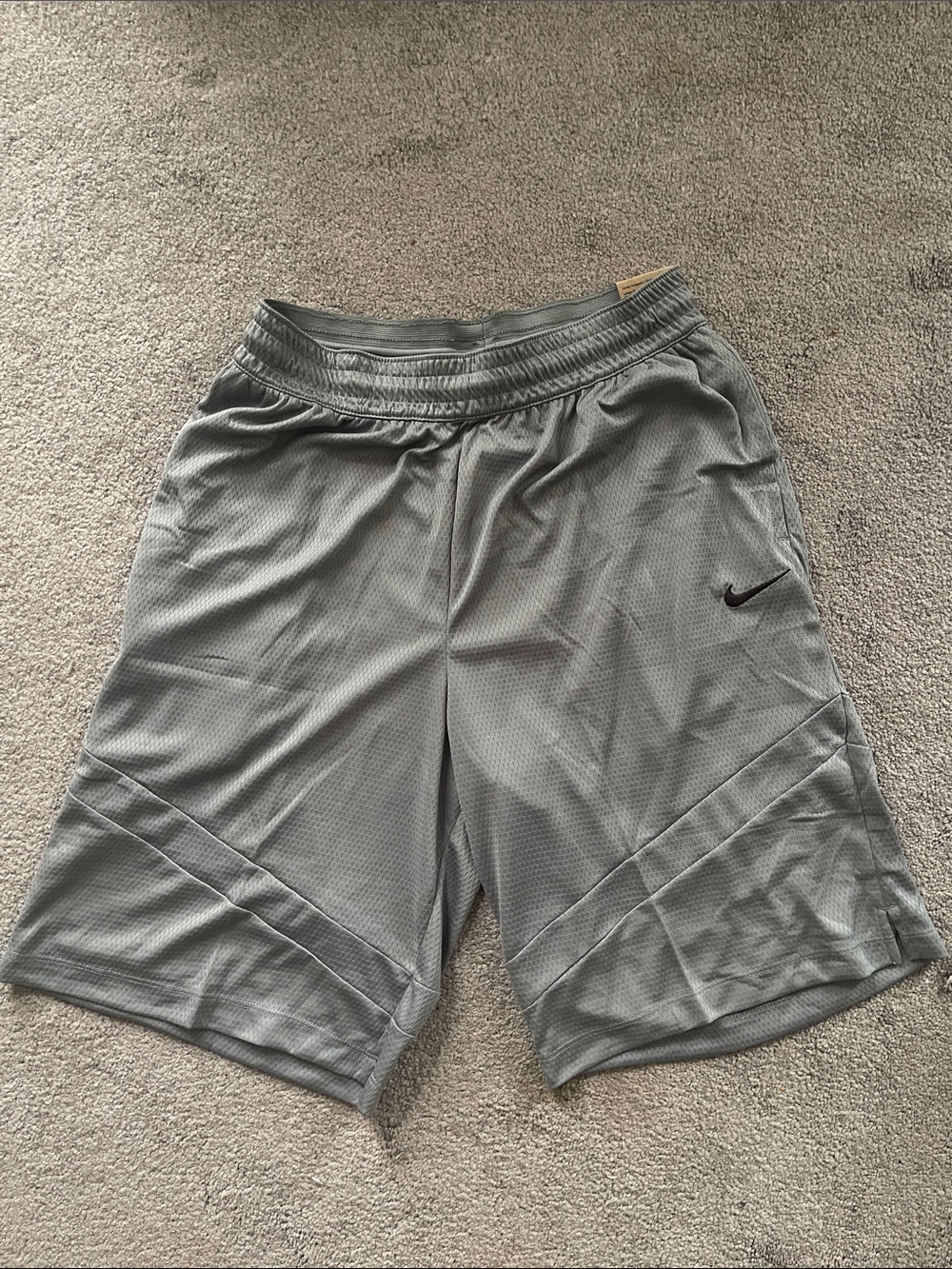 Nike Men’s Light Gray Athletic Mesh Shorts with Black Swoosh
